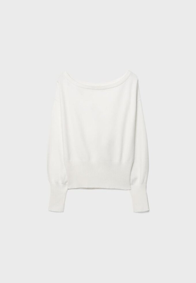 Asymetrický pletený svetr s žebrovaným lemem Asymetrický pletený svetr s žebrovaným lemem