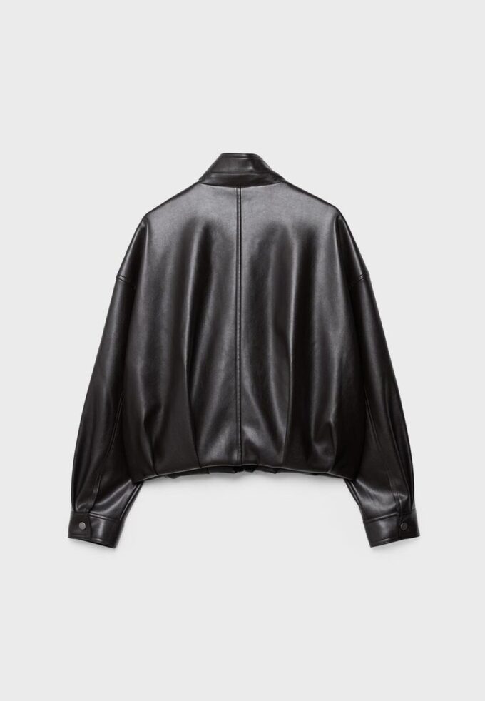 Balonová bunda s efektem kůže a páskem