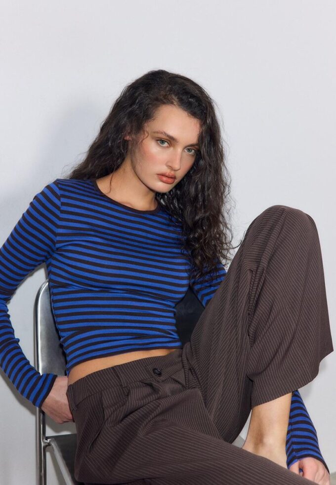 Basic bavlněné tričko s dlouhým rukávem a pruhy