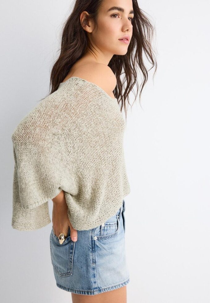 Basic pletený svetr s kapucí