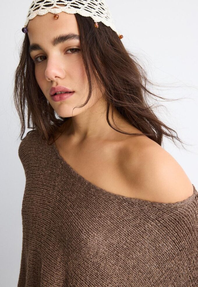 Basic pletený svetr s kapucí