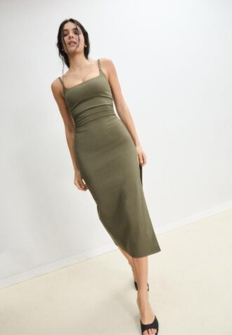 Bengalínové midi šaty s čtvercovým výstřihem