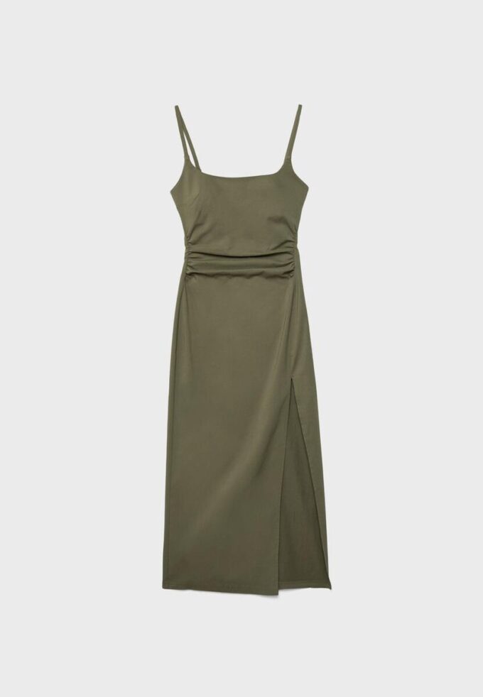 Bengalínové midi šaty s čtvercovým výstřihem