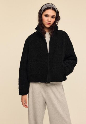 Bunda na zip s podšívkou z umělé ovčí kůže