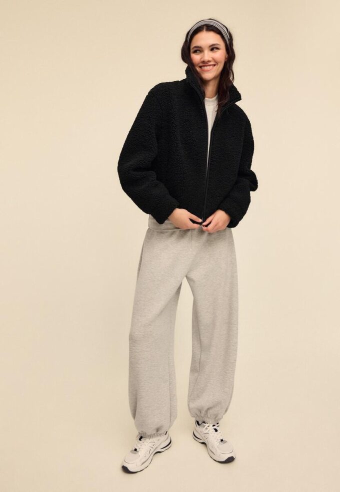 Bunda na zip s podšívkou z umělé ovčí kůže