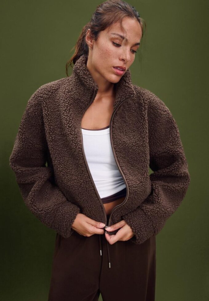 Bunda na zip s podšívkou z umělé ovčí kůže