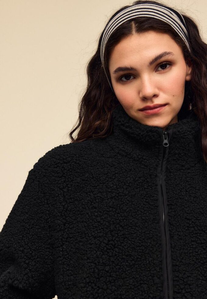 Bunda na zip s podšívkou z umělé ovčí kůže