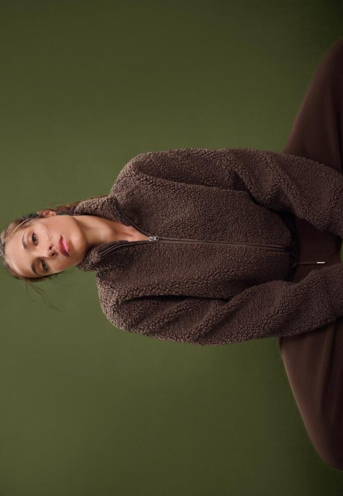 Bunda na zip s podšívkou z umělé ovčí kůže