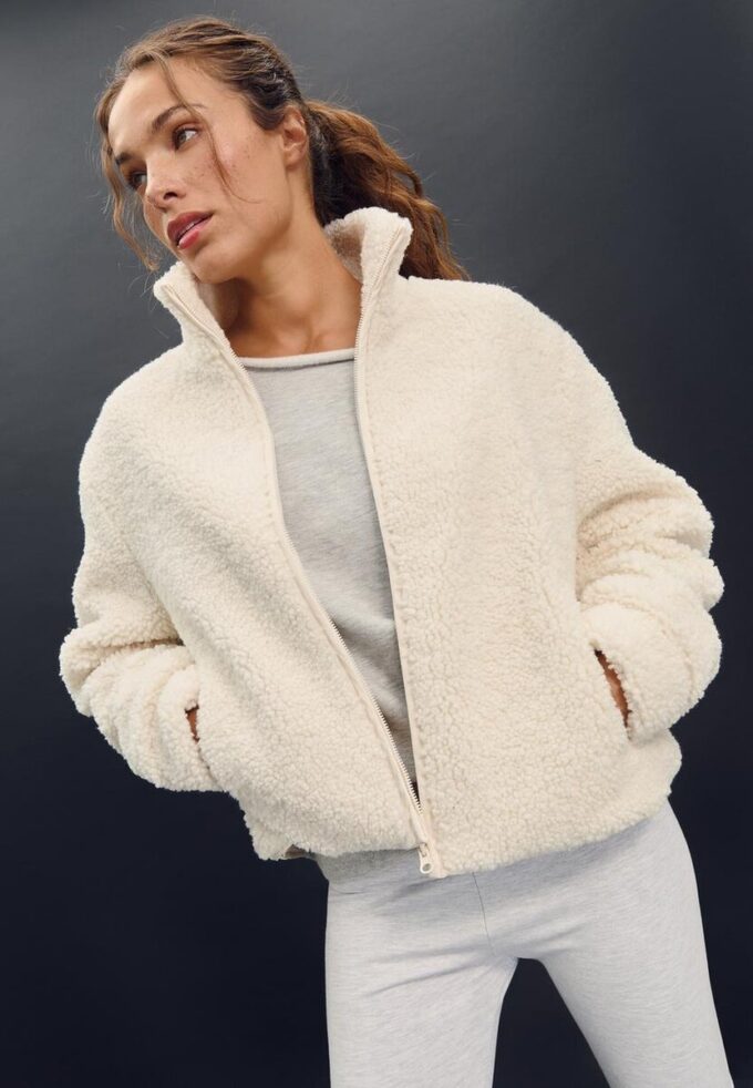 Bunda na zip s podšívkou z umělé ovčí kůže