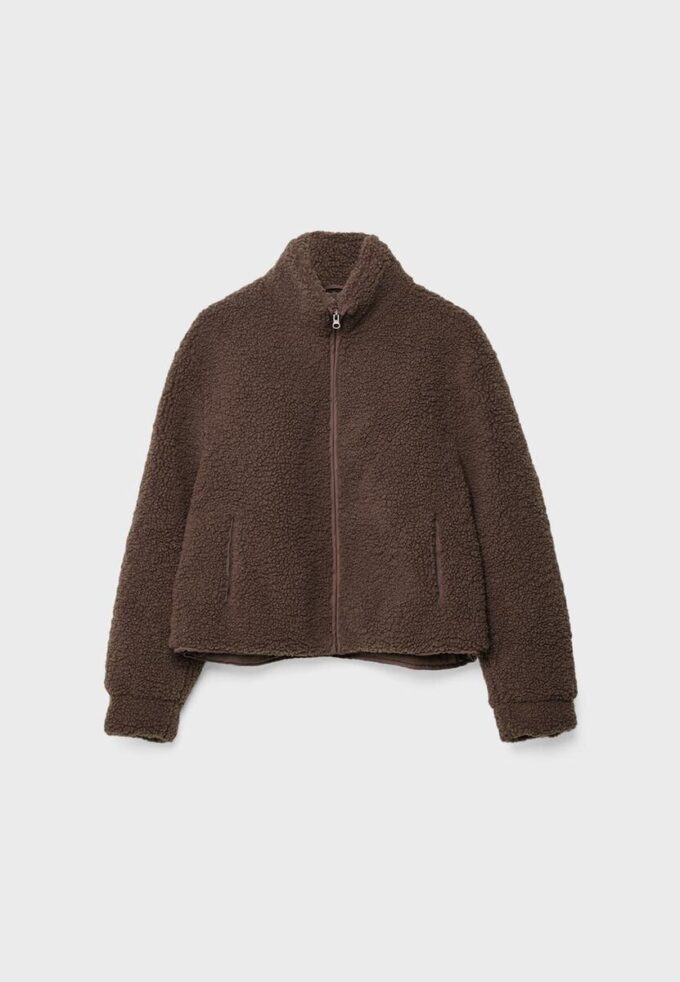 Bunda na zip s podšívkou z umělé ovčí kůže
