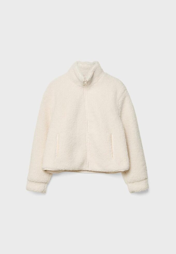 Bunda na zip s podšívkou z umělé ovčí kůže