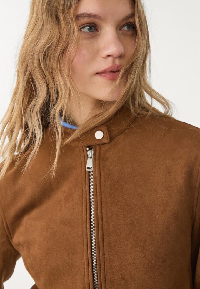 Bunda na zip z umělé semiše