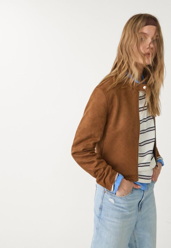 Bunda na zip z umělé semiše