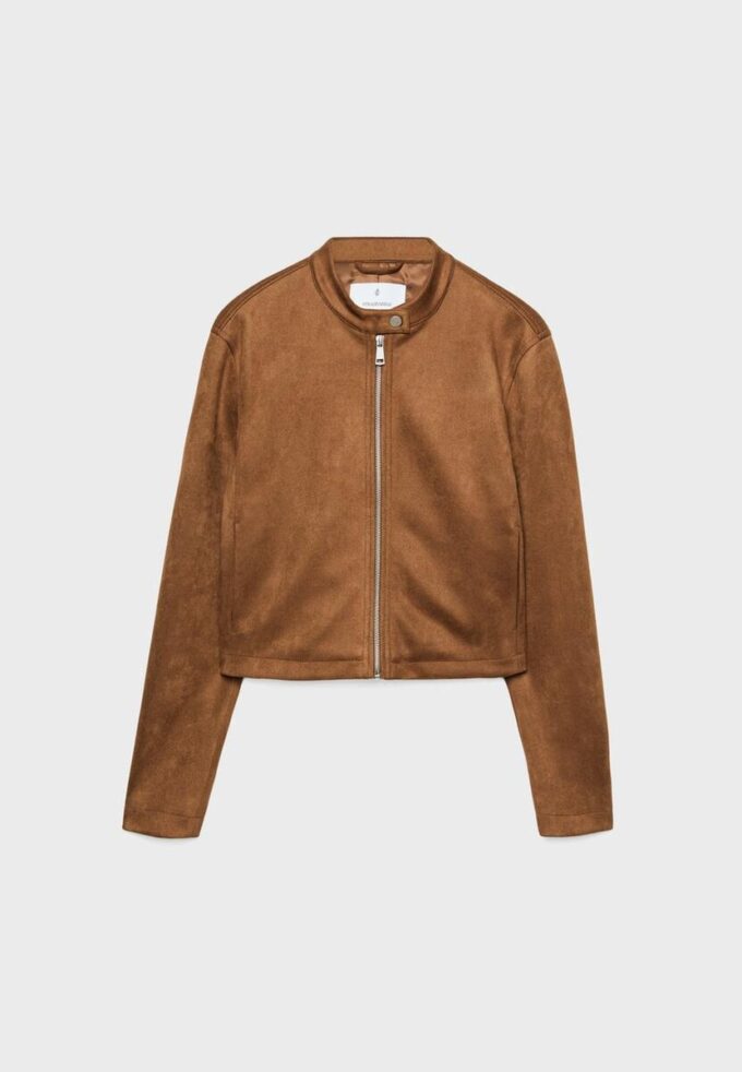 Bunda na zip z umělé semiše