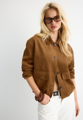 Bunda z umělé semiše s kapsami