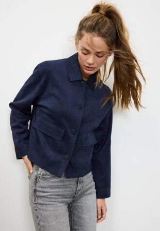 Bunda z umělé semiše s kapsami