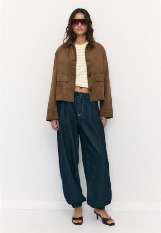 Bunda z umělé semiše s kapsami