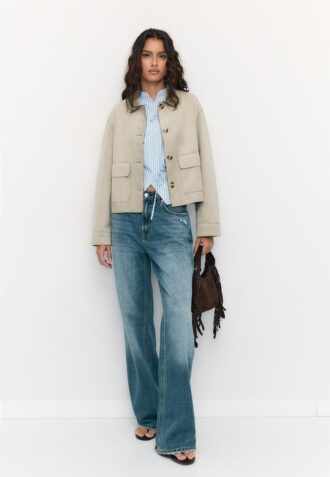 Bunda z umělé semiše s kapsami