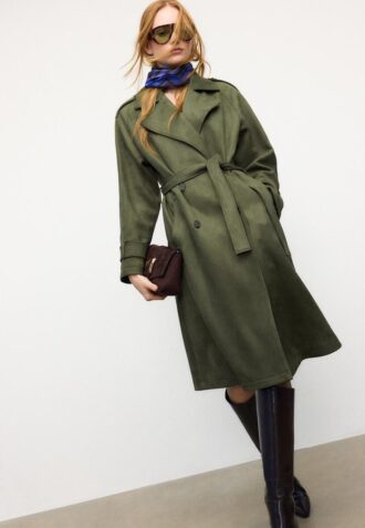 Dlouhý trenčkot z umělé semiše