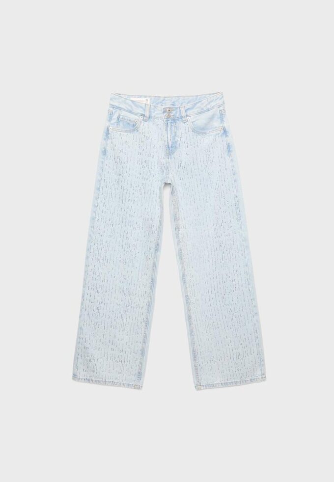 Džíny s nízkým pasem a Wide Leg nohavicemi s kamínky Džíny s nízkým pasem a Wide Leg nohavicemi s kamínky