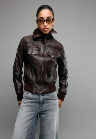 Žebrovaná kožená bunda