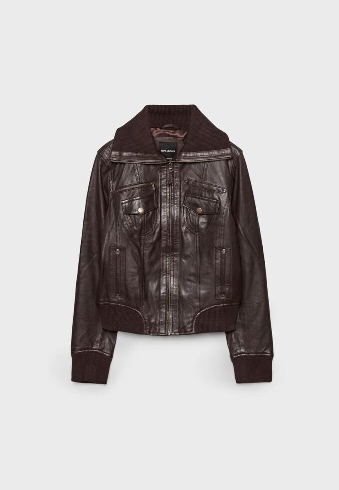 Žebrovaná kožená bunda