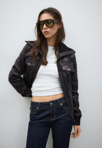 Žebrovaná kombinovaná bundička z kůže