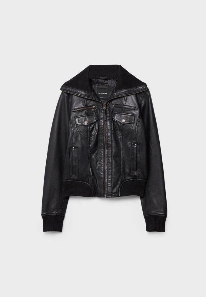 Žebrovaná kombinovaná bundička z kůže Žebrovaná kombinovaná bundička z kůže