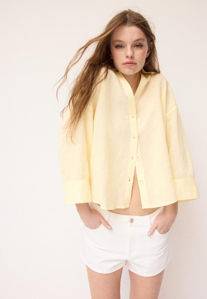 Košile s kimono rukávy s efektem lnu