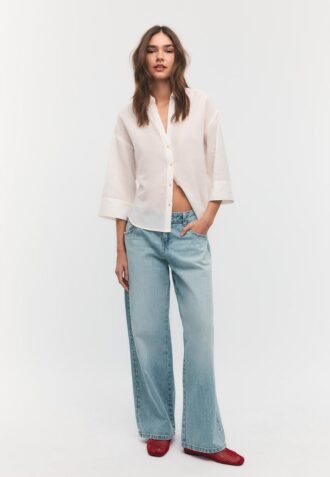 Košile s kimono rukávy s efektem lnu