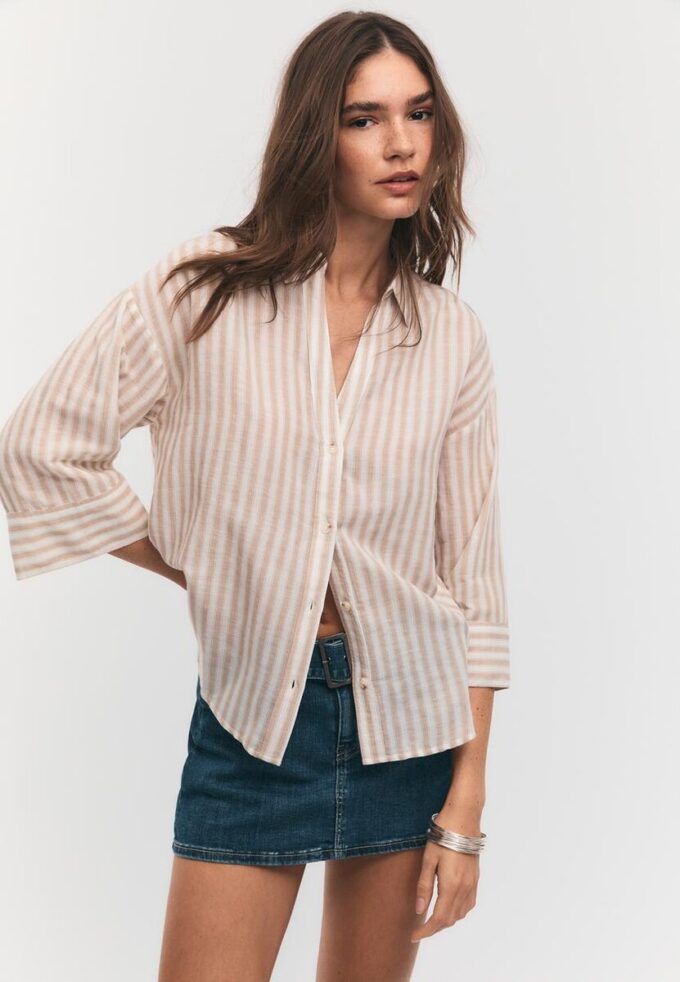 Košile s kimono rukávy s efektem lnu