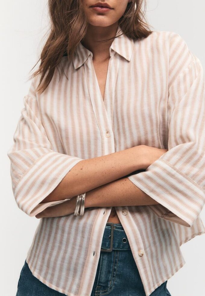 Košile s kimono rukávy s efektem lnu