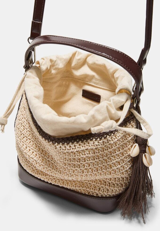 Kombinovaná háčkovaná taška ve tvaru kbelíku