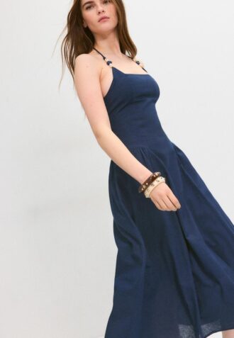 Midi šaty s halter výstřihem a korálkovými detaily