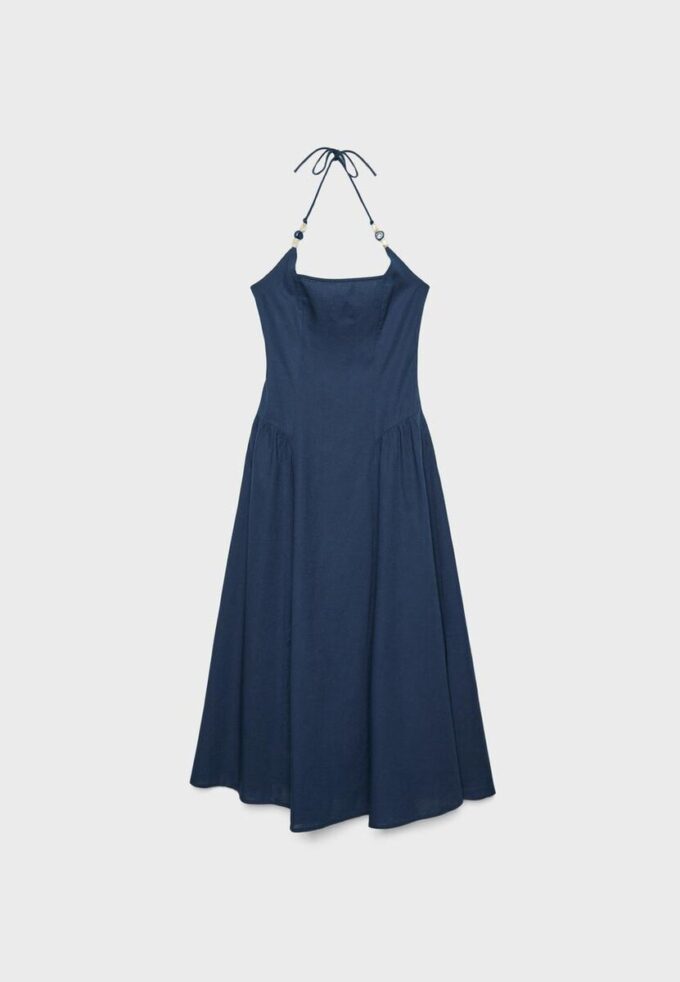 Midi šaty s halter výstřihem a korálkovými detaily