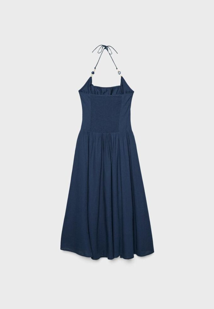 Midi šaty s halter výstřihem a korálkovými detaily