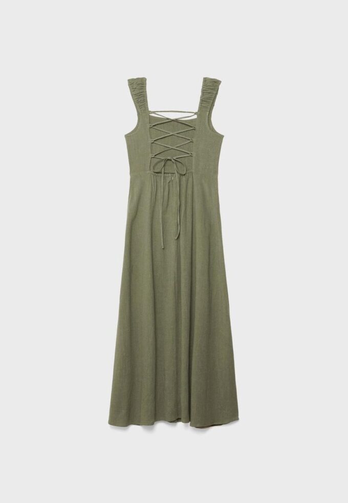 Midi šaty s kříženým zadním dílem v lněném vzhledu