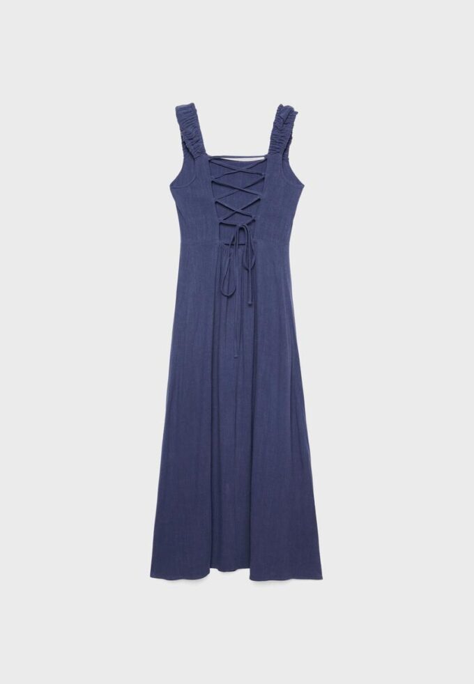 Midi šaty s kříženým zadním dílem v lněném vzhledu Midi šaty s kříženým zadním dílem v lněném vzhledu