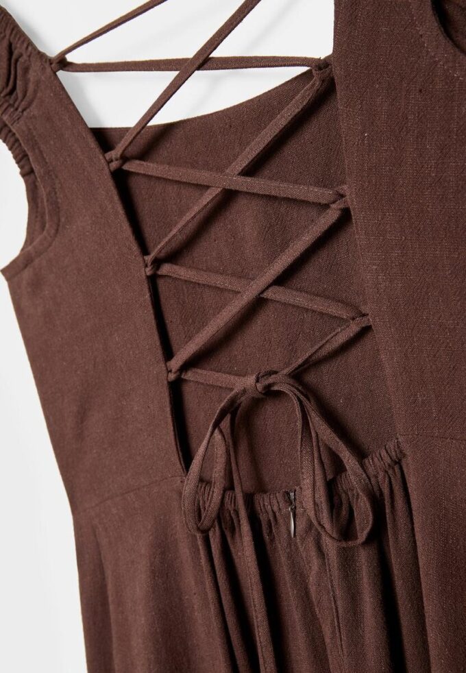 Midi šaty s kříženým zadním dílem v lněném vzhledu
