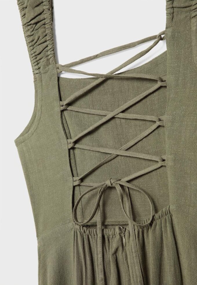 Midi šaty s kříženým zadním dílem v lněném vzhledu