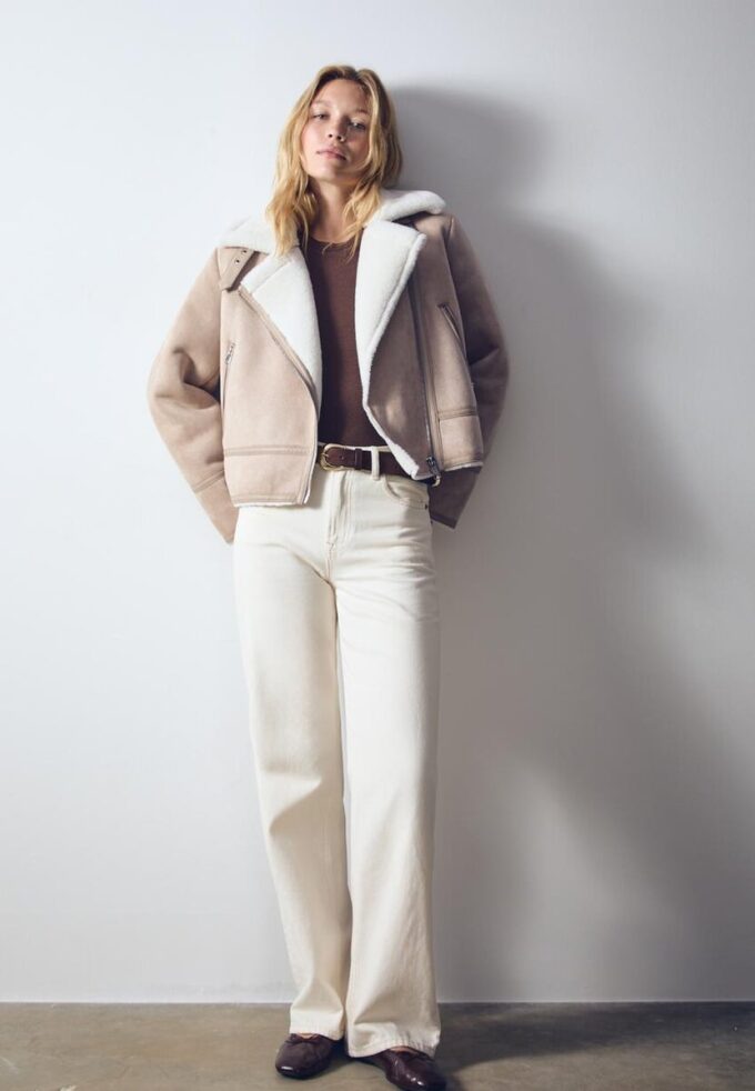 Motorkářská bunda z umělé semiše