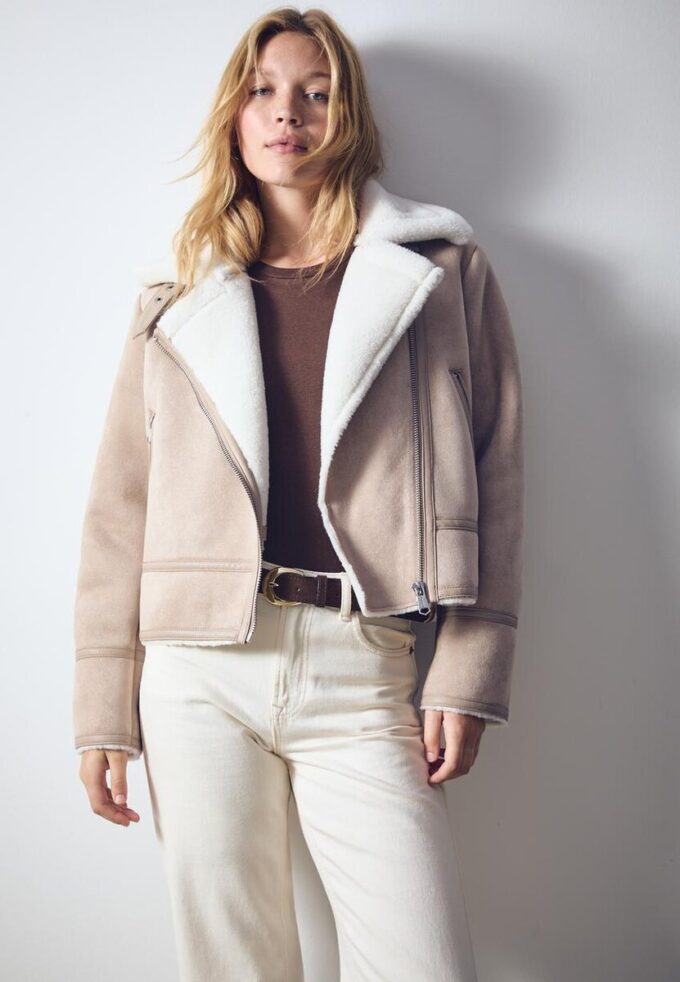 Motorkářská bunda z umělé semiše