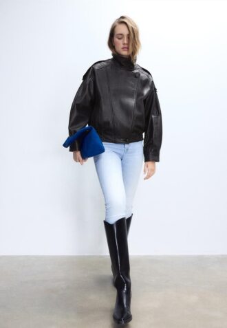 Oversize bunda s klopou ze 100% kůže