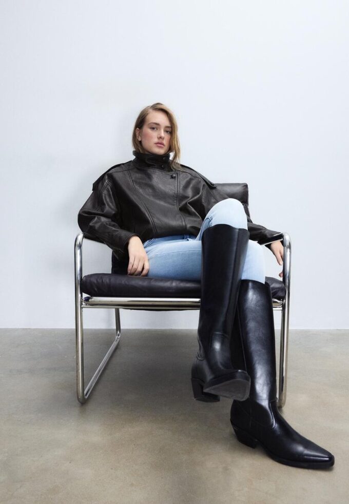 Oversize bunda s klopou ze 100% kůže Oversize bunda s klopou ze 100% kůže