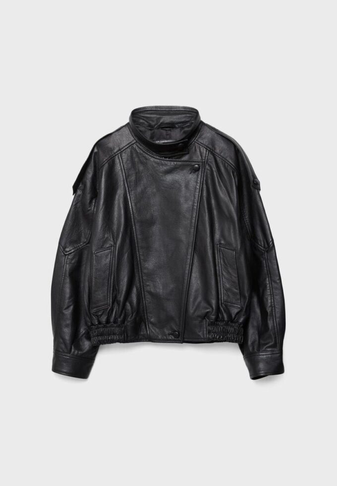 Oversize bunda s klopou ze 100% kůže Oversize bunda s klopou ze 100% kůže