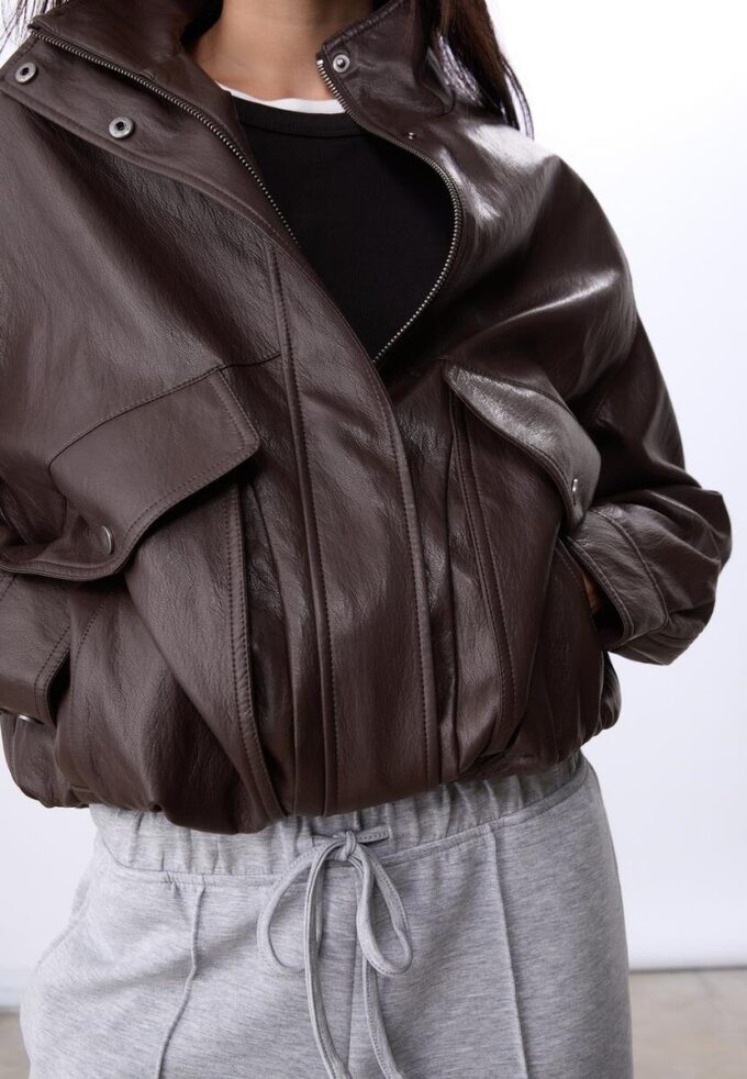 Oversize bunda z umělé kůže Oversize bunda z umělé kůže
