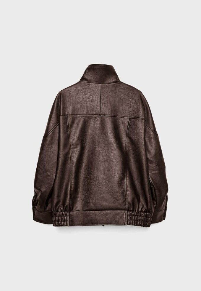 Oversize bunda z umělé kůže s klopami Oversize bunda z umělé kůže s klopami