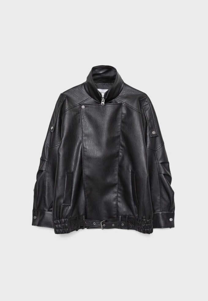 Oversize bunda z umělé kůže s klopami Oversize bunda z umělé kůže s klopami