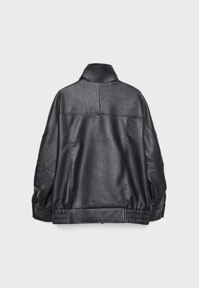Oversize bunda z umělé kůže s klopami Oversize bunda z umělé kůže s klopami