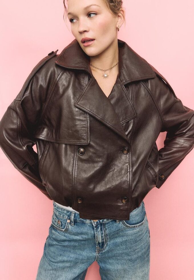 Oversize trenčkot ze 100% kůže